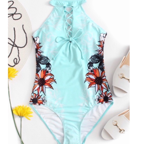 *LAST1* BLUE FLORAL MONOKINI - Picture 7 of 7